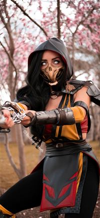 scorpion girl mortal kombat cosplay 4k wallpaper