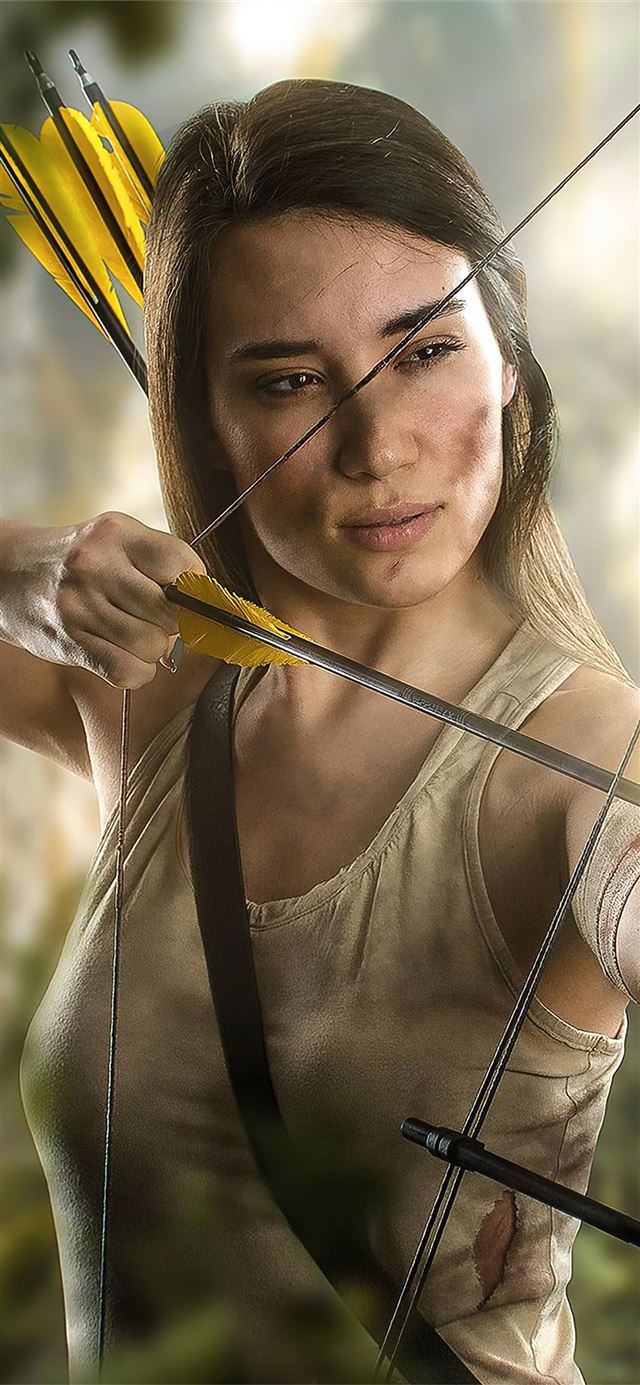 lara croft with bow and arrrow cosplay 4k iPhone 12 wallpaper 