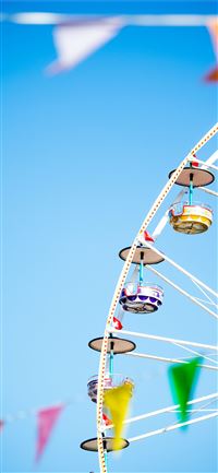 white and yellow Ferris wheel under blue skies pho... wallpaper
