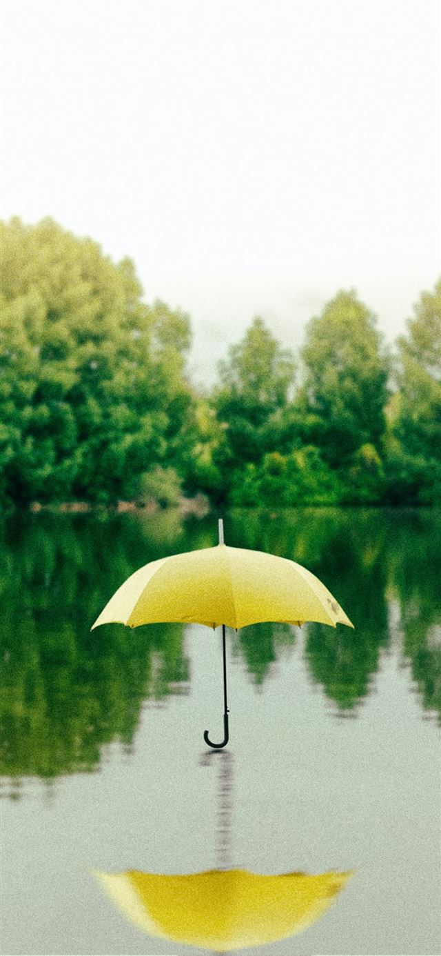 yellow umbrella on surface of water at daytime iPhone 12 wallpaper 