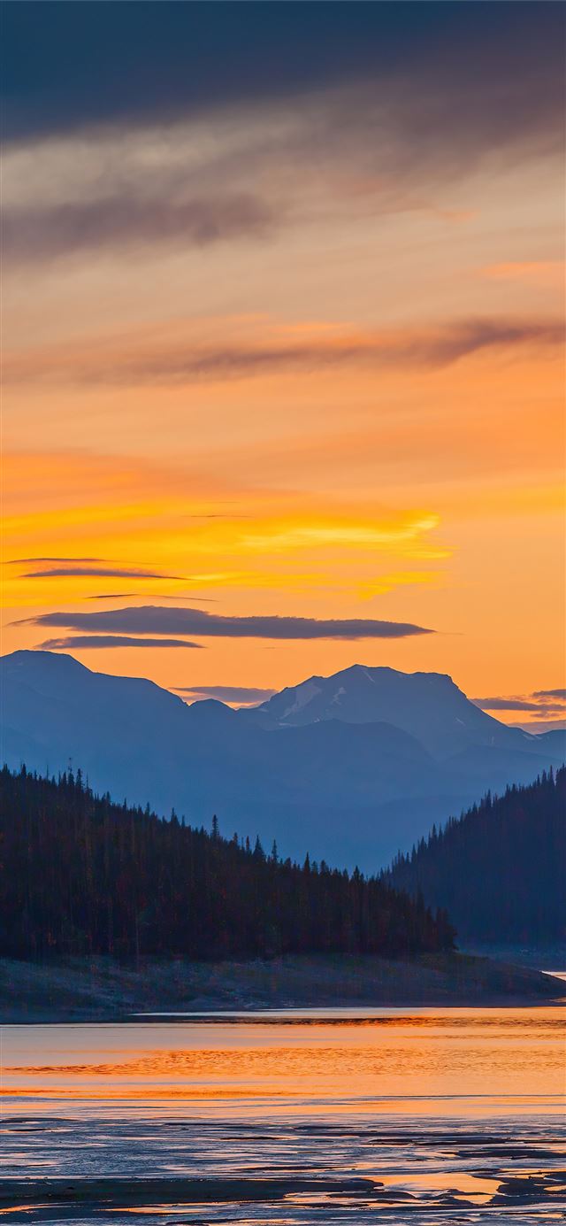 sunset mountains lake 5k iPhone 12 wallpaper 