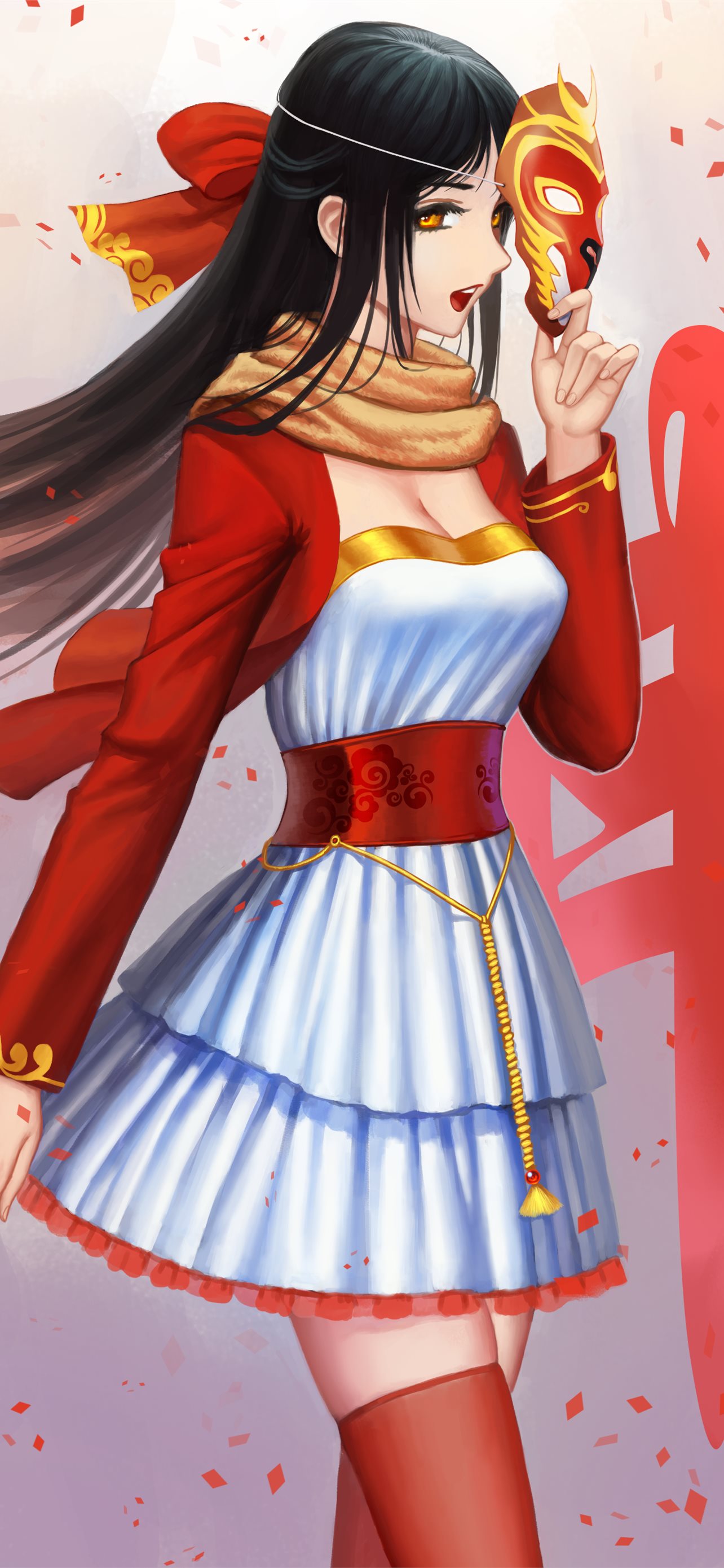 Anime Anime Girls Chinese New Year Long Hair Mask ... iPhone Wallpapers  Free Download