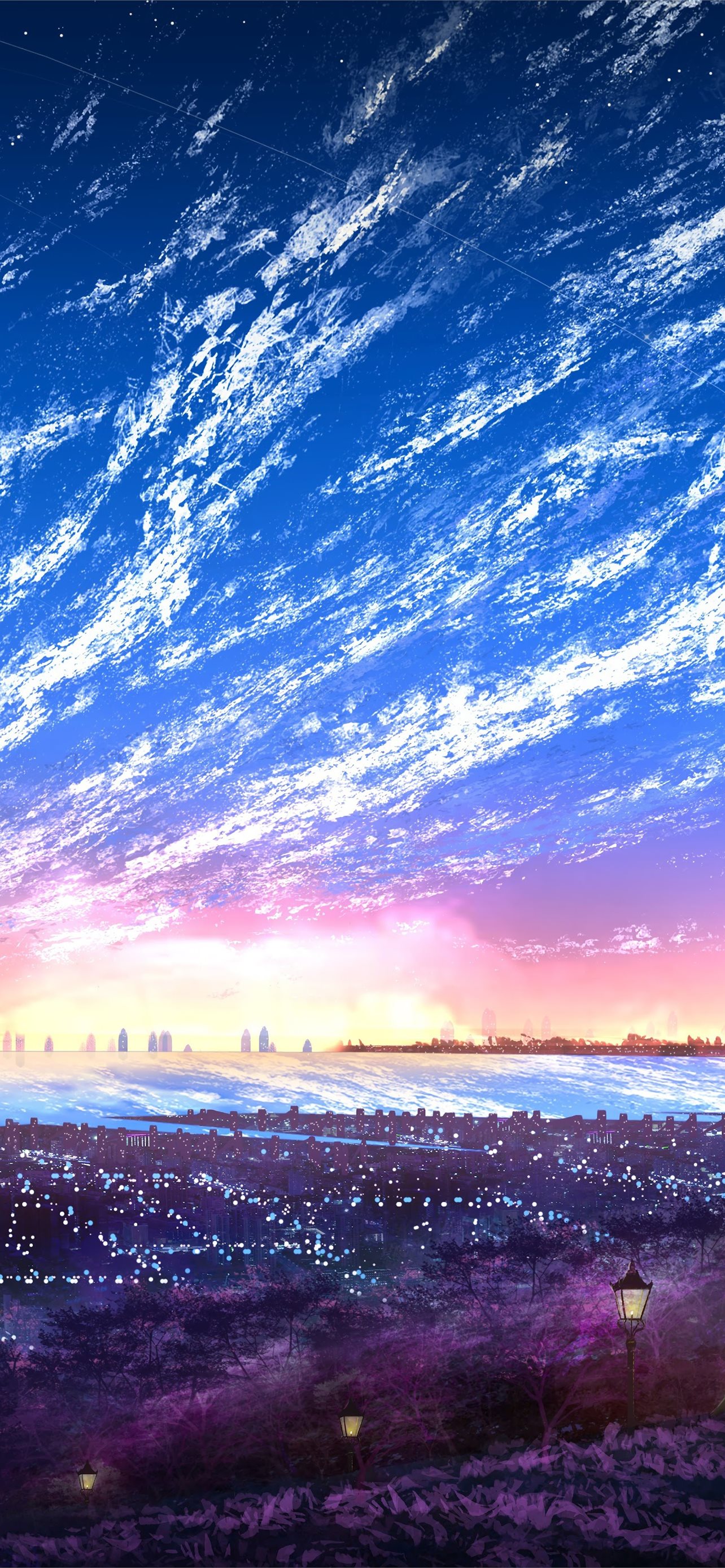 Night Scenery Anime Boy Riding Bicycle Sky City Landscape HD 4K 8K  Wallpaper #8.314