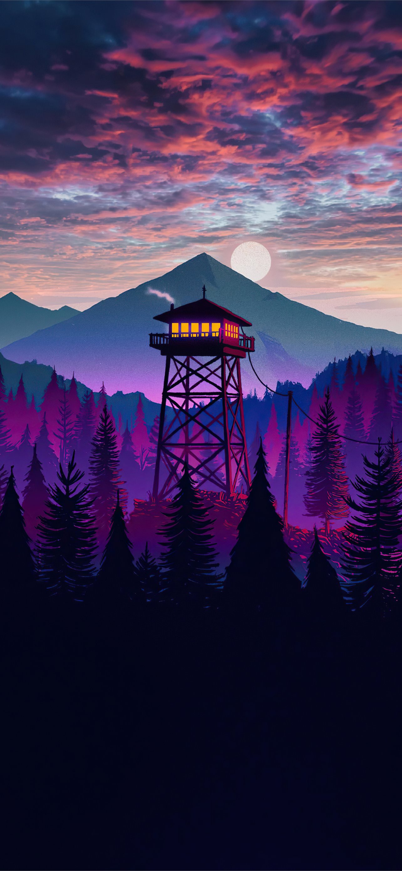 firewatch landscape purple sky iPhone Wallpapers Free Download
