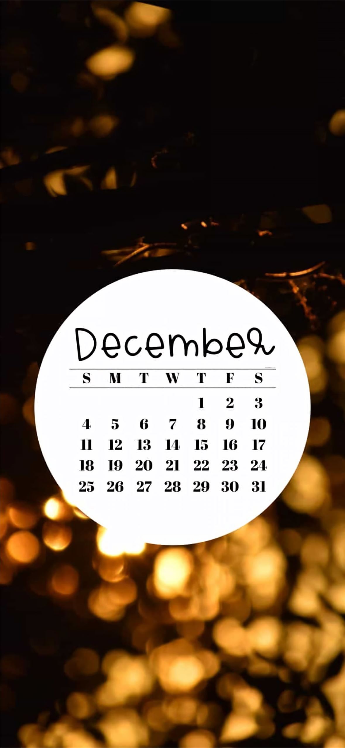 Gold Lights With December 2022 Calendar iPhone Wallpapers Free Download