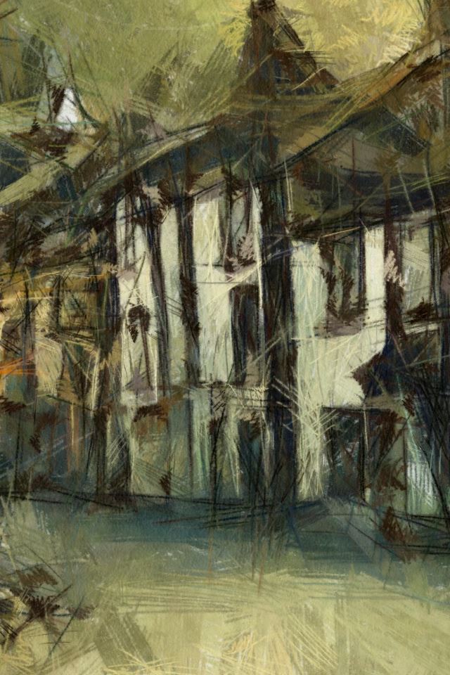 640x960 Village Dap Pencil - house iPhone 4s Wallpaper