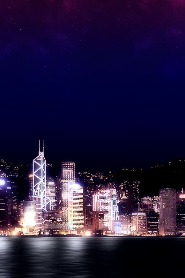 640x960 Hong Kong night - orange iPhone 4s Wallpaper