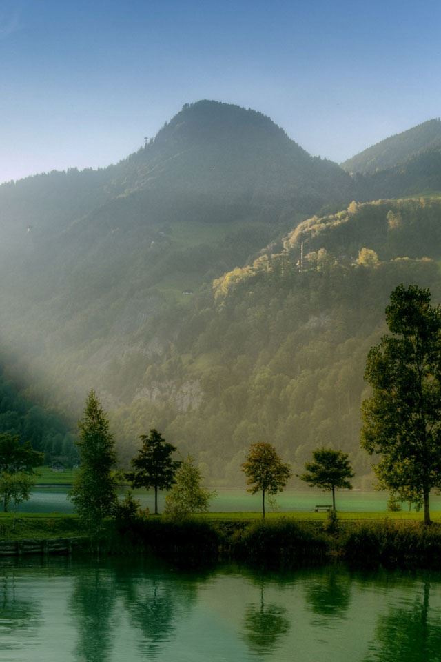 640x960 Lake And Trees On The Valley - trees iPhone 4s Wallpaper