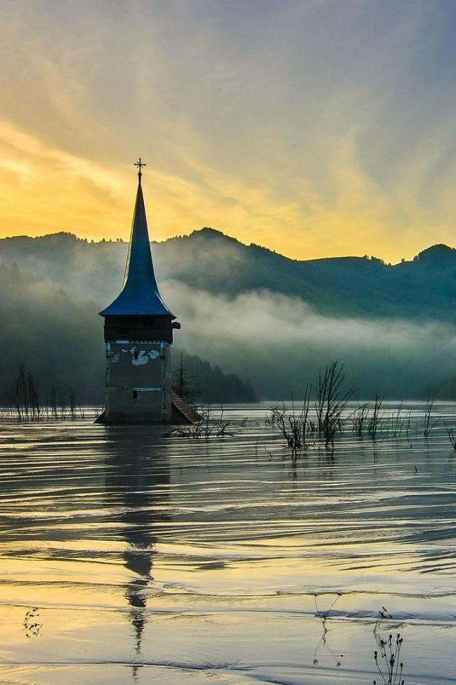 640x960 Flooded Church at Dawn - dawn iPhone 4s Wallpaper