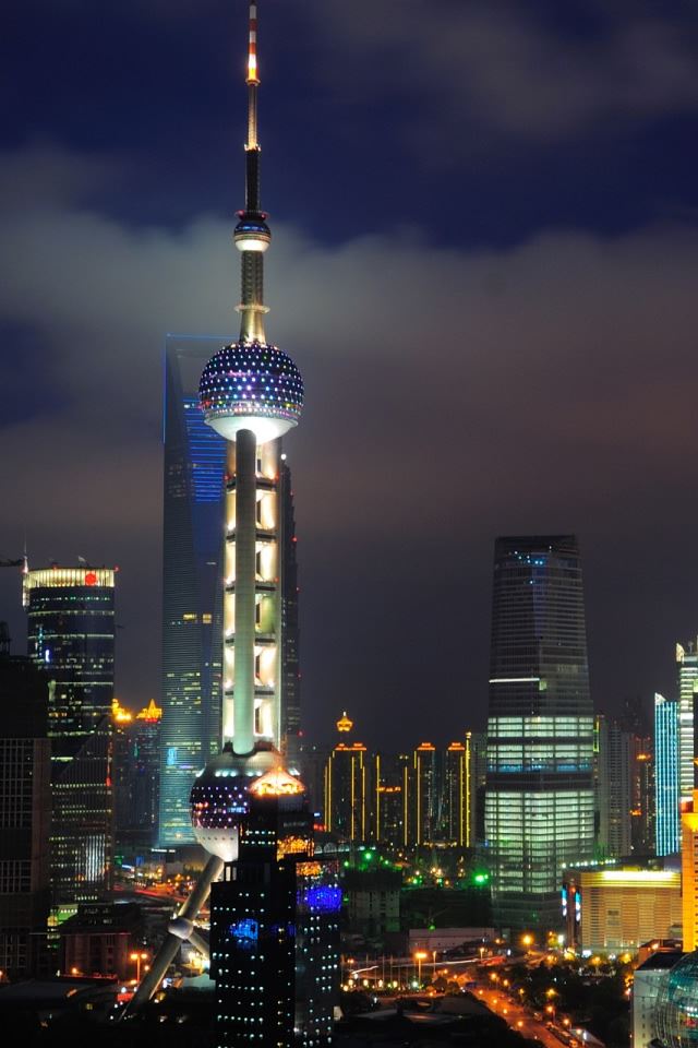 640x960 Shanghai Nights China - black iPhone 4s Wallpaper