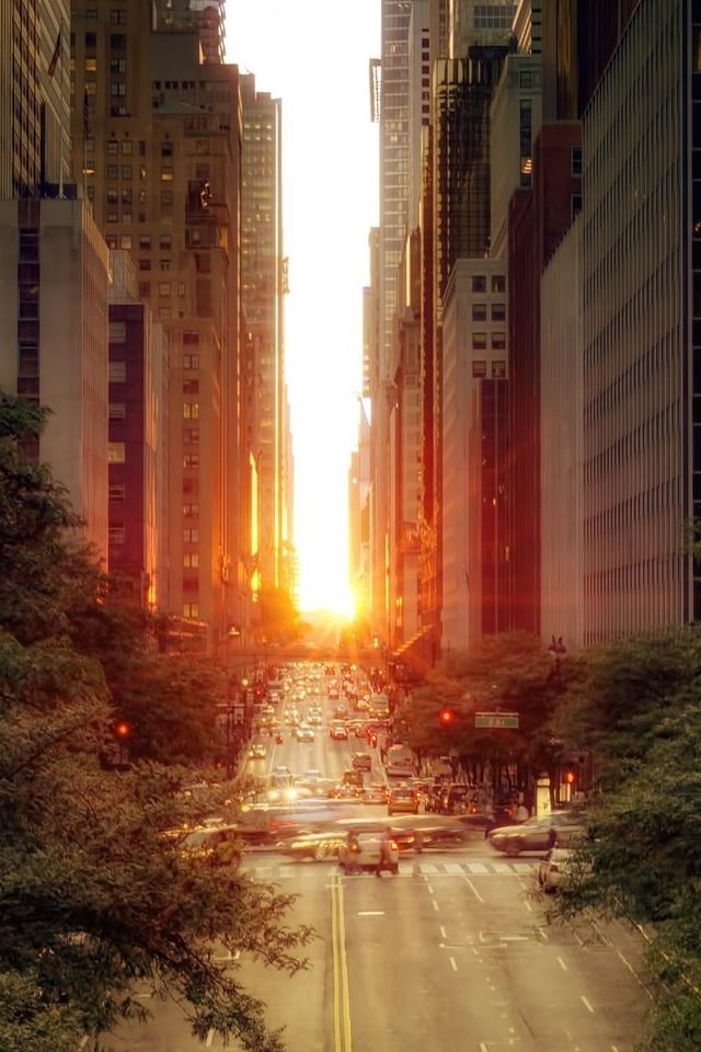 640x960 Sun Rising Over A Street 2 - city iPhone 4s Wallpaper