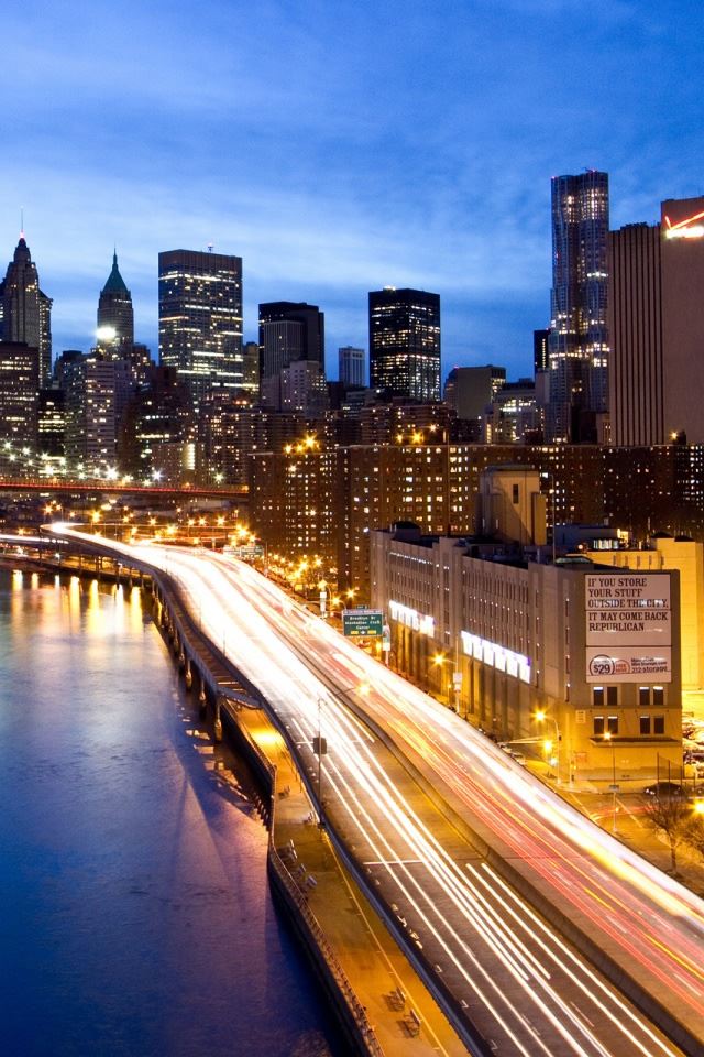640x960 Manhattan By Night - city iPhone 4s Wallpaper