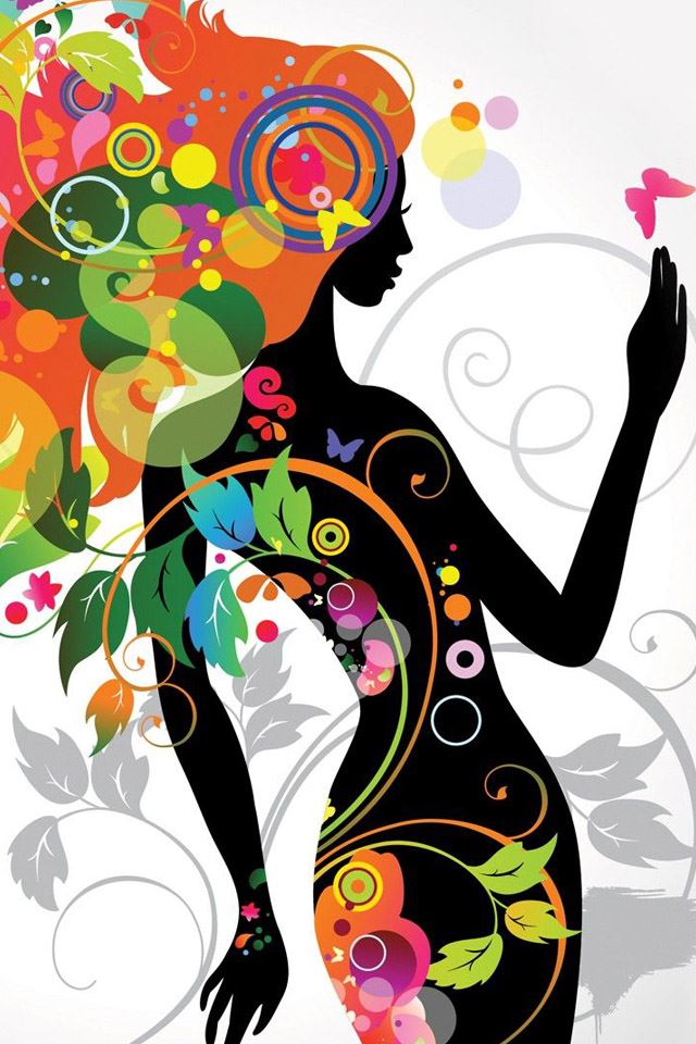 640x960 Floral girl - sketch iPhone 4s Wallpaper