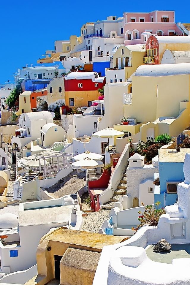 640x960 Santorini Oia Greece - colorful iPhone 4s Wallpaper