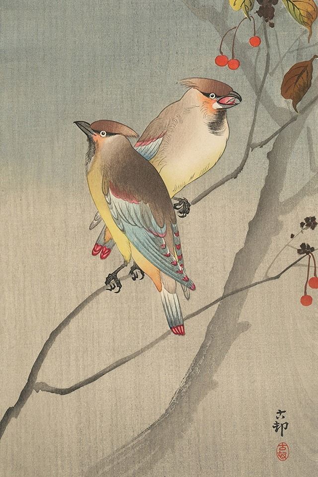 640x960 Ohara Koson - bird iPhone 4s Wallpaper