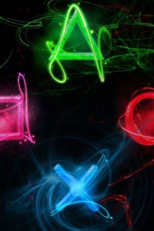 640x960 Neon Play Station Buttons - play iPhone 4s Wallpaper