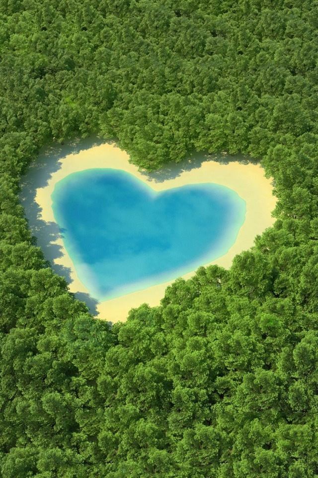640x960 Heart shaped lake - forest iPhone 4s Wallpaper