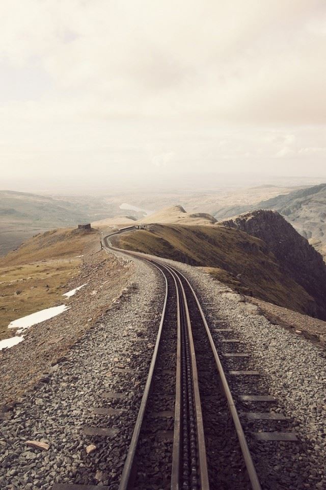 640x960 Mountains Clouds Landscapes Railroad Tracks - grass iPhone 4s Wallpaper