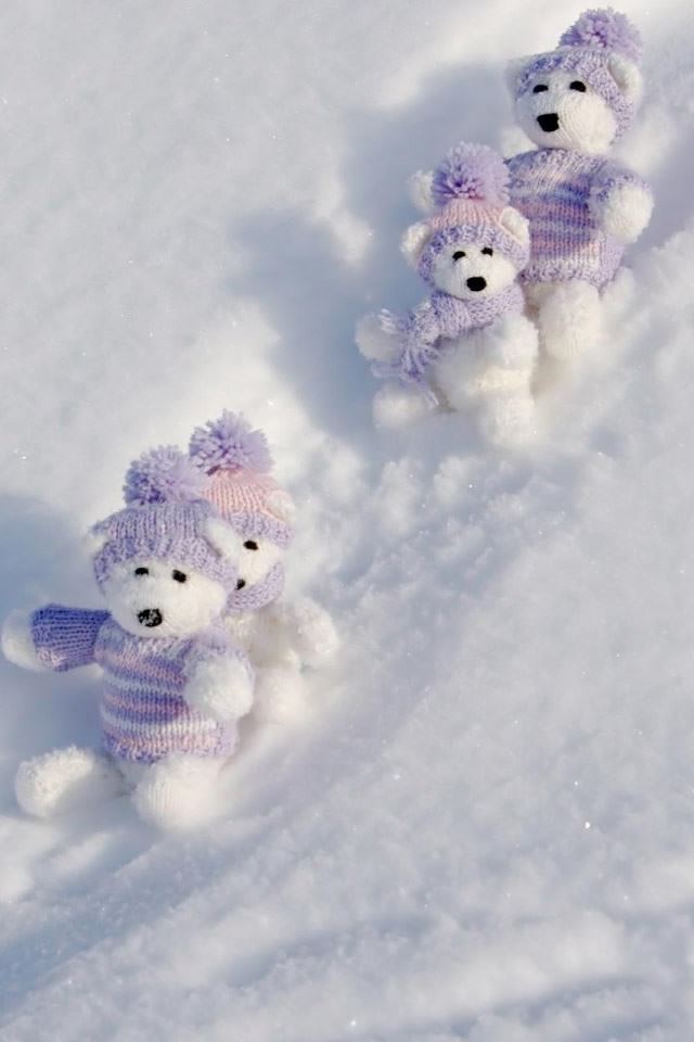 640x960 Teddy Bears Winter Break - hat iPhone 4s Wallpaper