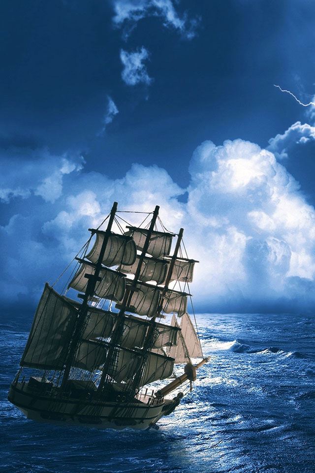 640x960 Sailing Ship In Storm - storm iPhone 4s Wallpaper