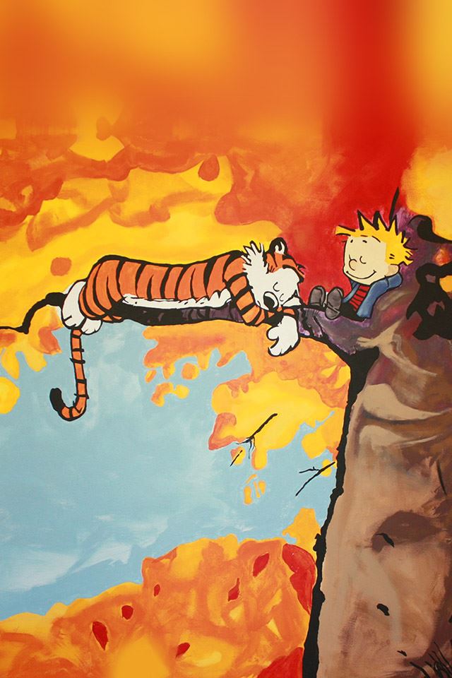 640x960 Calvin And Hobbes Nap In Tree - tree iPhone 4s Wallpaper