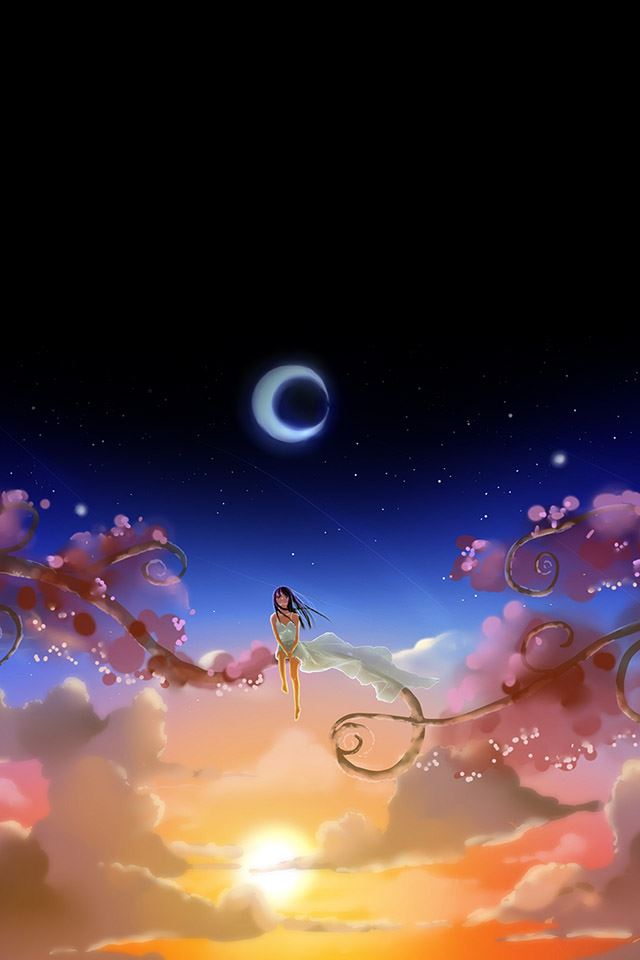 Anime Girl Dreamy Moon Iphone 4s Wallpaper Download Iphone