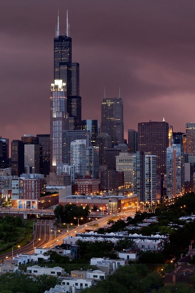 640x960 Chicago at night - chicago iPhone 4s Wallpaper