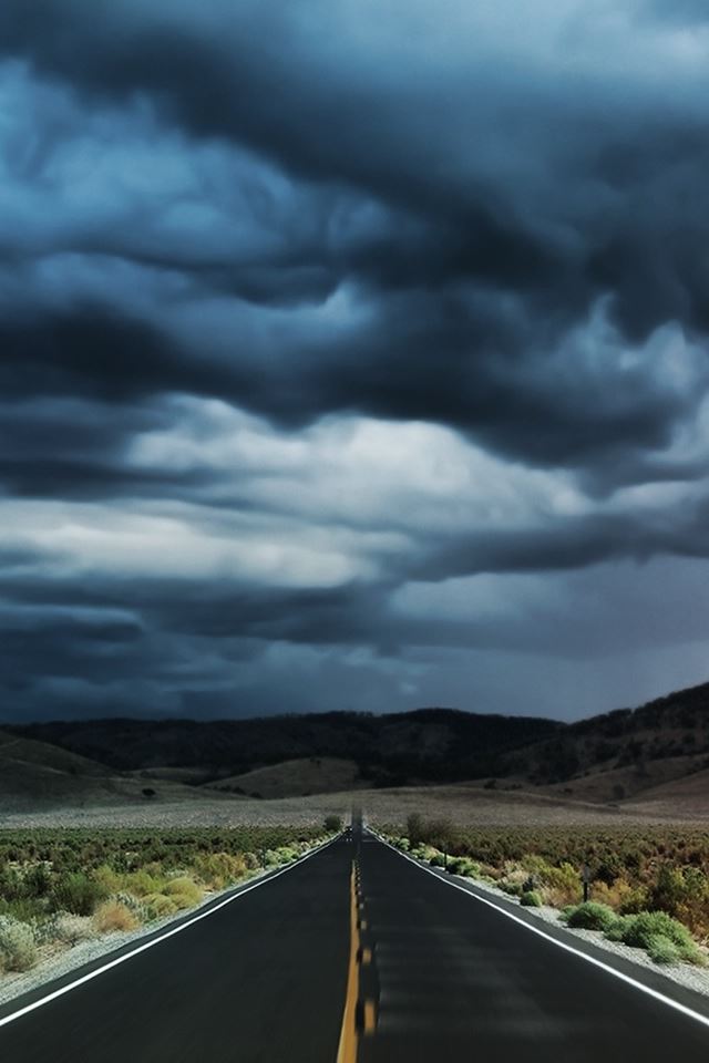 640x960 Nature Storm Road - black iPhone 4s Wallpaper