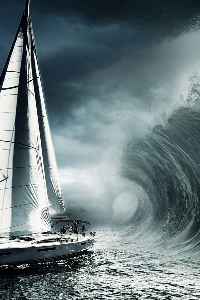 640x960 Ship Facing Surging Wave - storm iPhone 4s Wallpaper