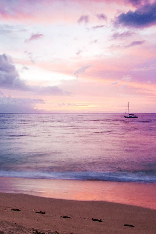 640x960 Boat On Dreamy Sea  - clouds iPhone 4s Wallpaper