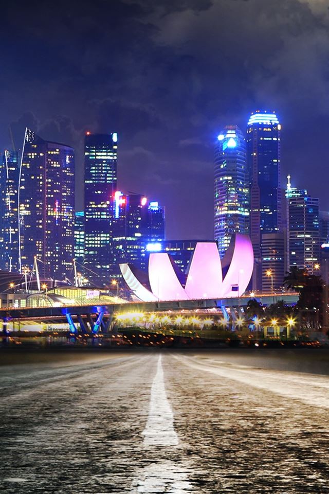 640x960 Night Downtown Road - brown iPhone 4s Wallpaper