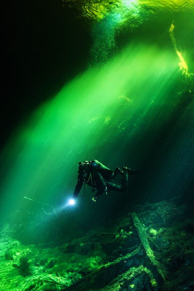 Diving Under Green Water iPhone 4s wallpaper 