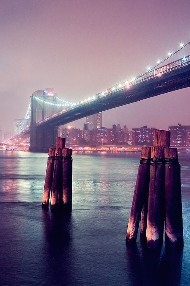 Night Lights River Bridge iPhone 4s wallpaper 