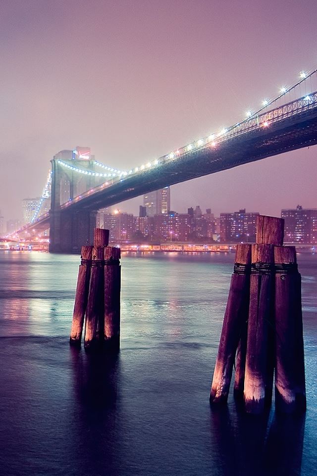640x960 Night Lights River Bridge - city iPhone 4s Wallpaper