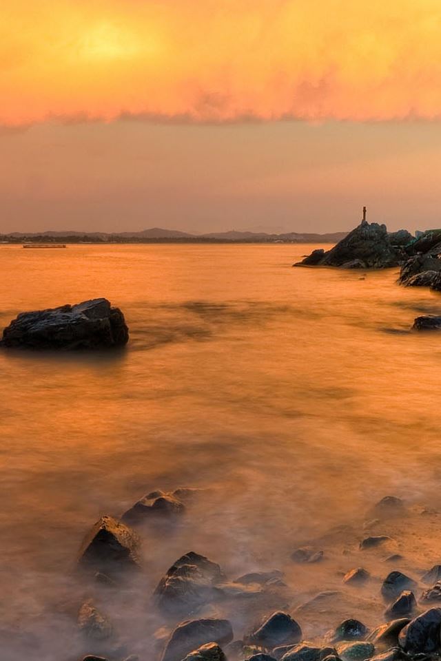 640x960 Sunset Sea Rock Wave - rock iPhone 4s Wallpaper
