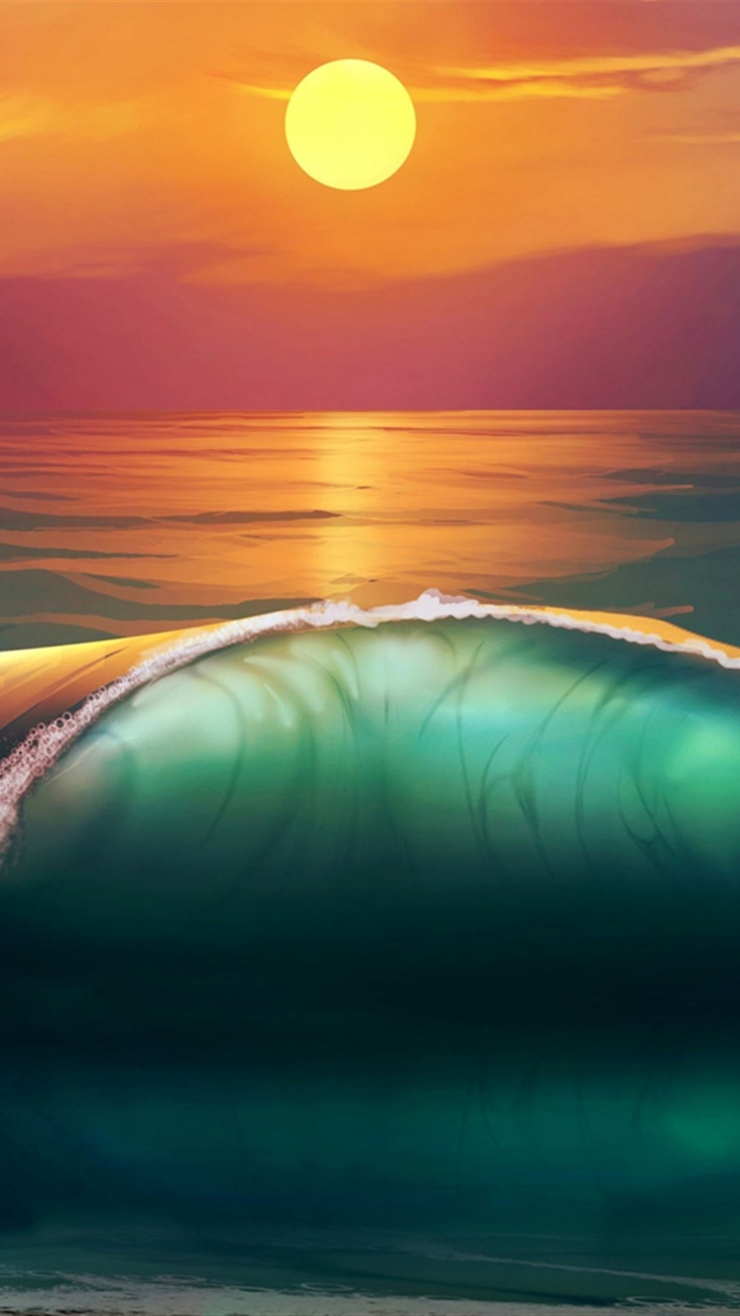 Art Sunset Beach Sea Wave iPhone 4s wallpaper 