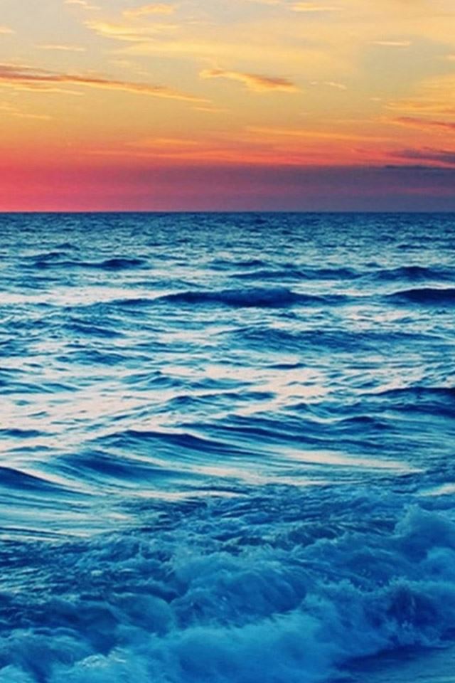 Nature Beach Wave Sunset Landscape iPhone 4s wallpaper 