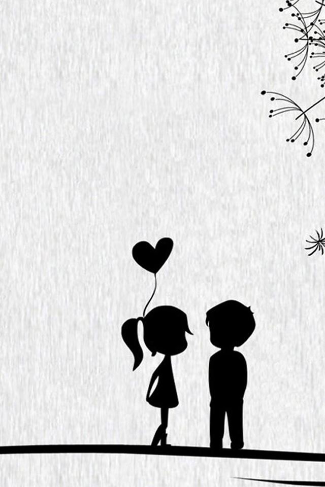 640x960 Black And White Little Lovers Art Drawn - black iPhone 4s Wallpaper