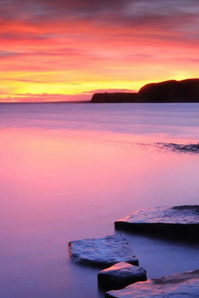 640x960 Purple Calm Ocean Surface Landscape - sunset iPhone 4s Wallpaper