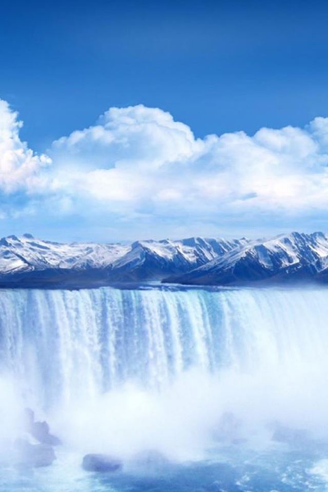 640x960 Nature Winter Waterfall Cloudy Sky - clouds iPhone 4s Wallpaper