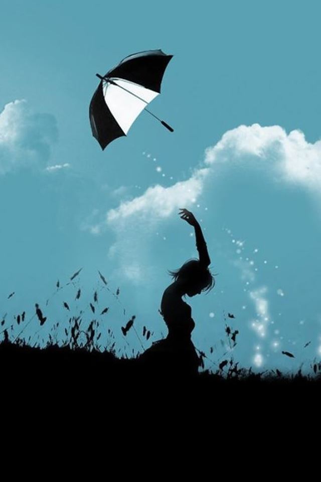 640x960 Hill Umbrella Throw At Cloudy Sky Aesthetic Art - umbrella iPhone 4s Wallpaper