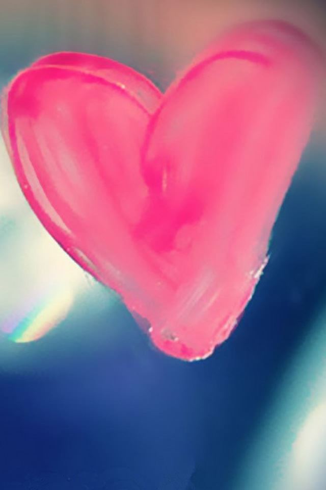 640x960 Pure Pink Love Heart  Drawn On Glass Window - window iPhone 4s Wallpaper
