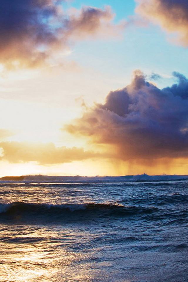 640x960 Ocean Beach Surging Wave Cloudy Sunny Skyscape - beach iPhone 4s Wallpaper