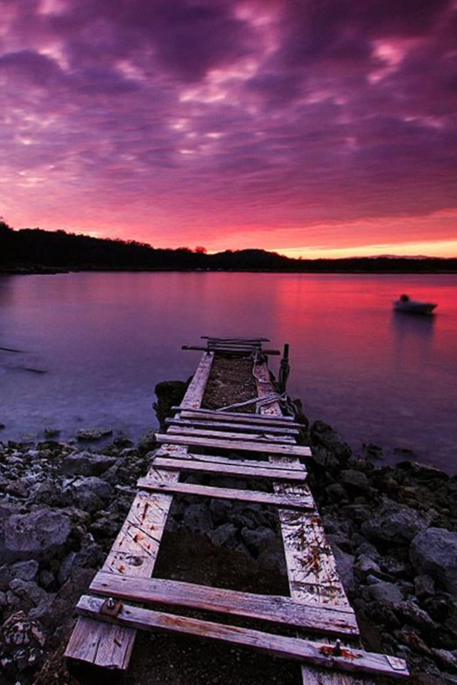 640x960 Nature Purple Dusk Waste River Bank - sunset iPhone 4s Wallpaper