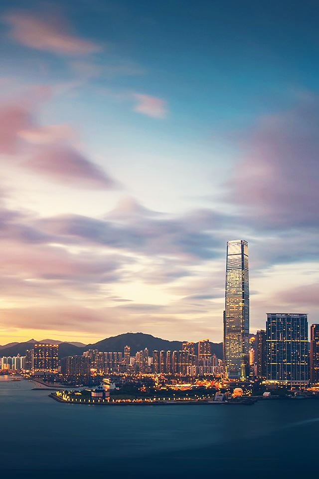 Hong Kong Sunset Skyscraper City Bay iPhone 4s wallpaper 