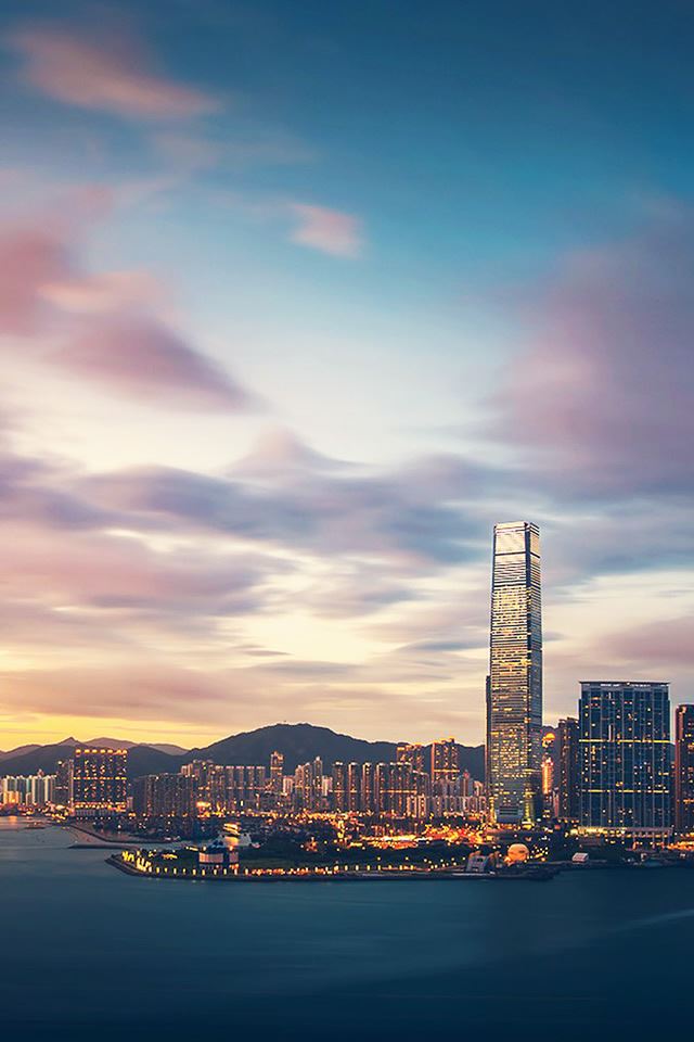 640x960 Hong Kong Sunset Skyscraper City Bay - orange iPhone 4s Wallpaper