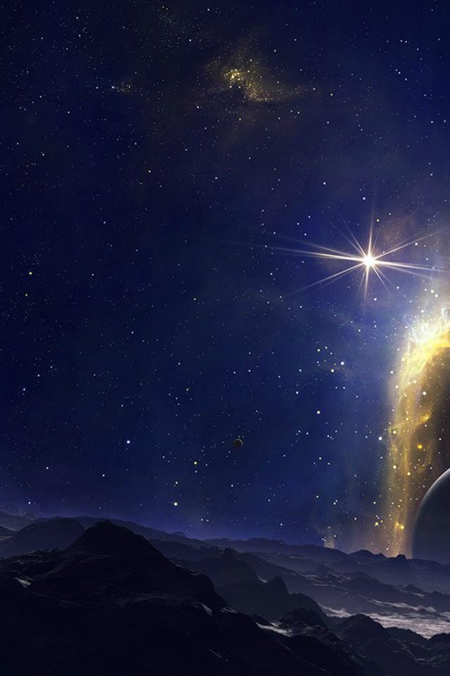 640x960 Dark Blue Space Sky Planet Nature Art - brown iPhone 4s Wallpaper