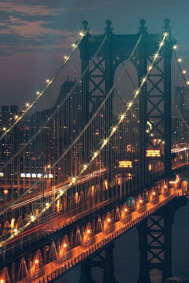 640x960 Bridge City River Flare Blue Night View Nature - flare iPhone 4s Wallpaper