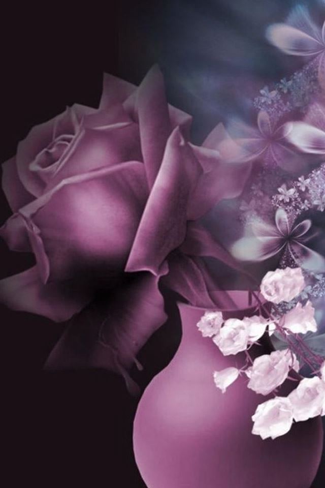 640x960 Purple Pink Rose Vase Drawn Art - black iPhone 4s Wallpaper