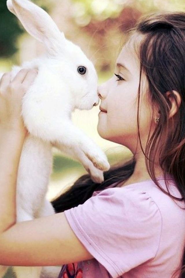 640x960 Cute Naive Close To White Rabbit - black iPhone 4s Wallpaper